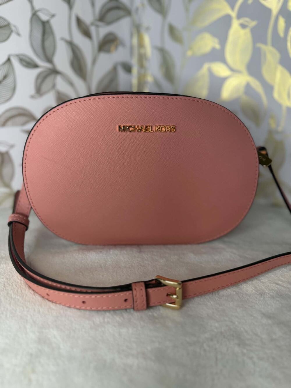 Michael Kors Pink Saffiano Leather Oval Crossbody Bag